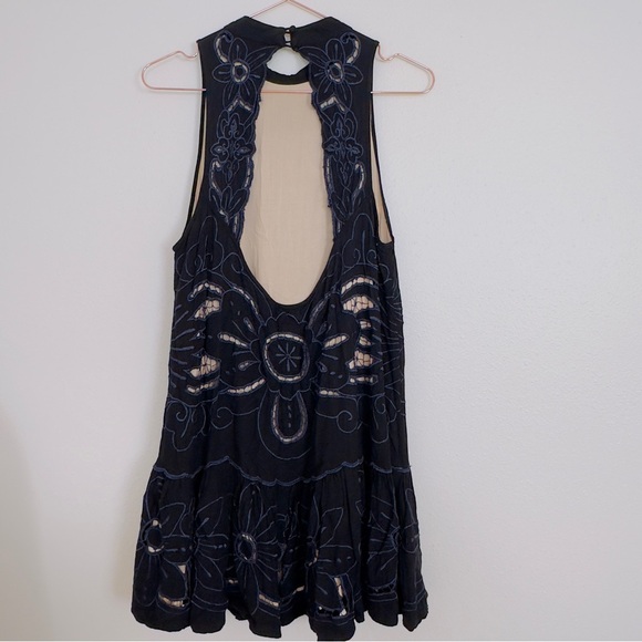 Free People Floral Mini Dress Eyelet Drop Waist Lace Halter Sleeveless - Picture 6 of 8